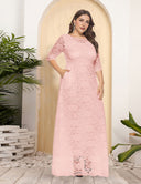 Women Plus Size New Hollow Lace Pocket Dress-9