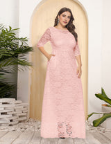 Women Plus Size New Hollow Lace Pocket Dress-9