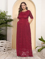 Women Plus Size New Hollow Lace Pocket Dress