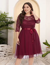 Women Plus Size New Lace Chiffon Mosaic Dress-2