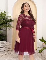 Women Plus Size New Lace Chiffon Mosaic Dress-4