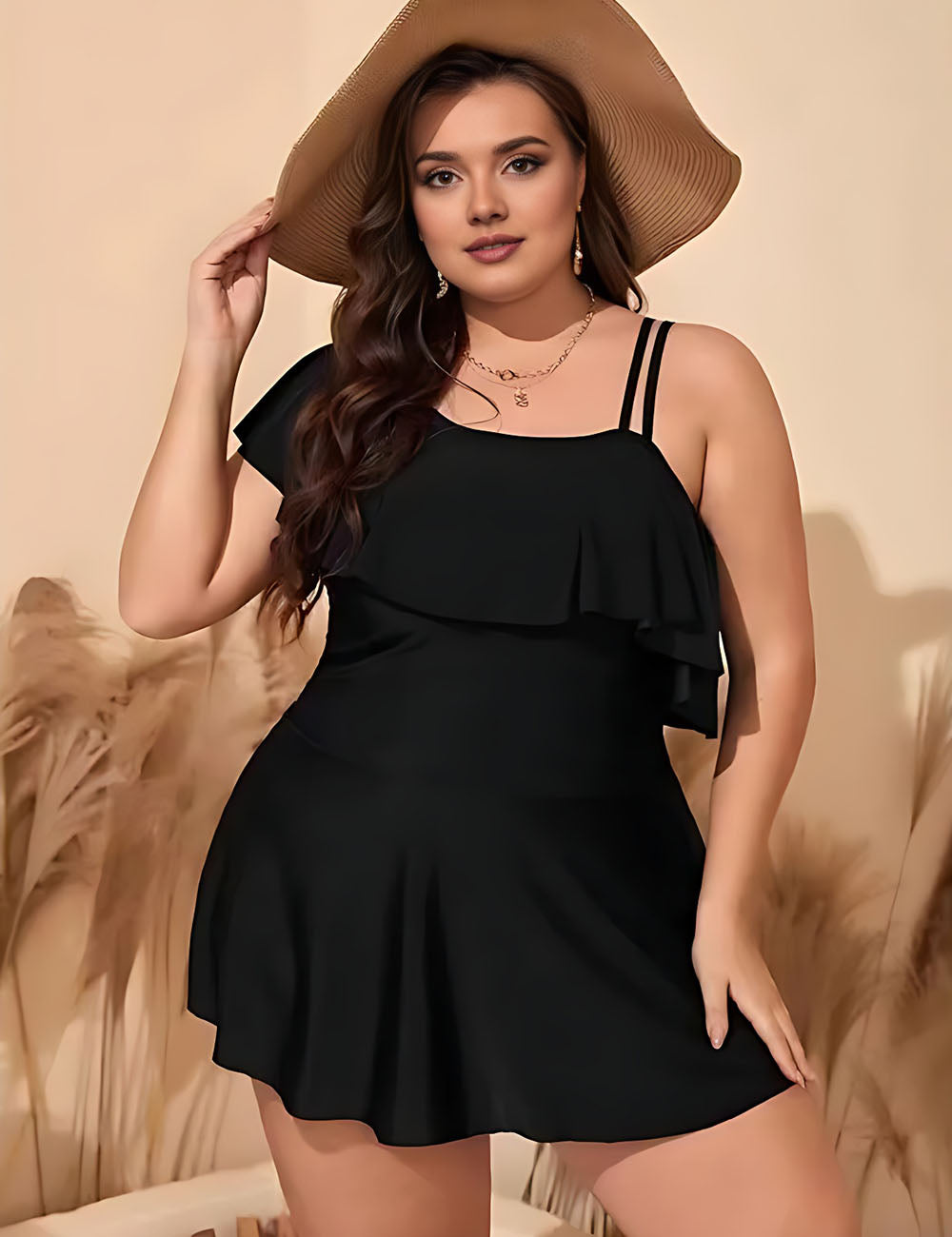 Women_Plus_Size_Off-Shoulder_Black_Ruffled_Swimsuit_Dress_4