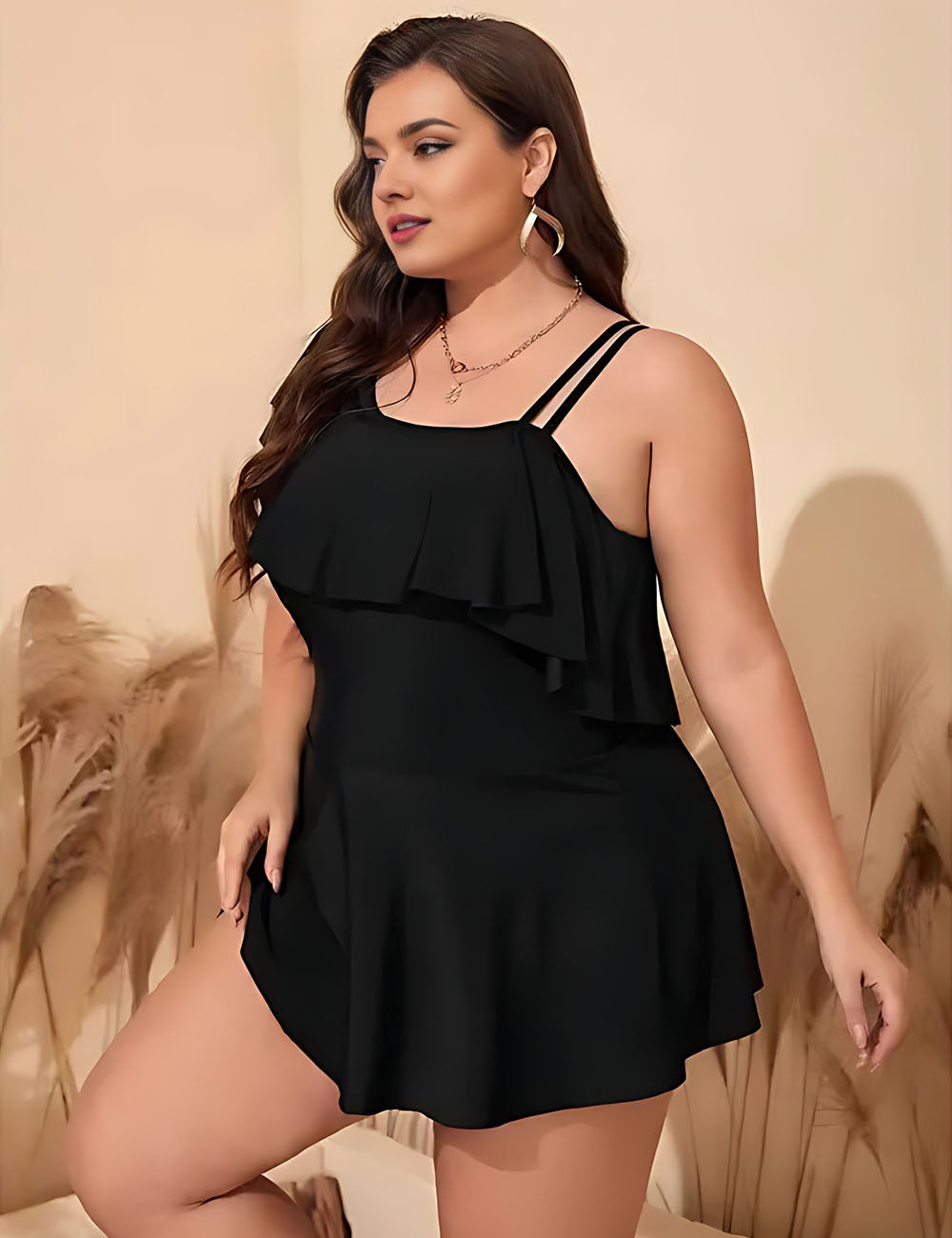 Women_Plus_Size_Off-Shoulder_Black_Ruffled_Swimsuit_Dress_5