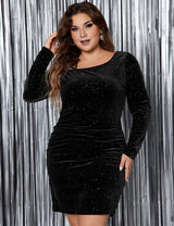 Women Plus Size Off-The-Shoulder Sequined Fitted Dress-2
