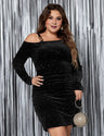 Women Plus Size Off-The-Shoulder Sequined Fitted Dress-3
