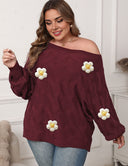 Women Plus Size Off-Shoulder Batwing Sleeve Pullover Sweater