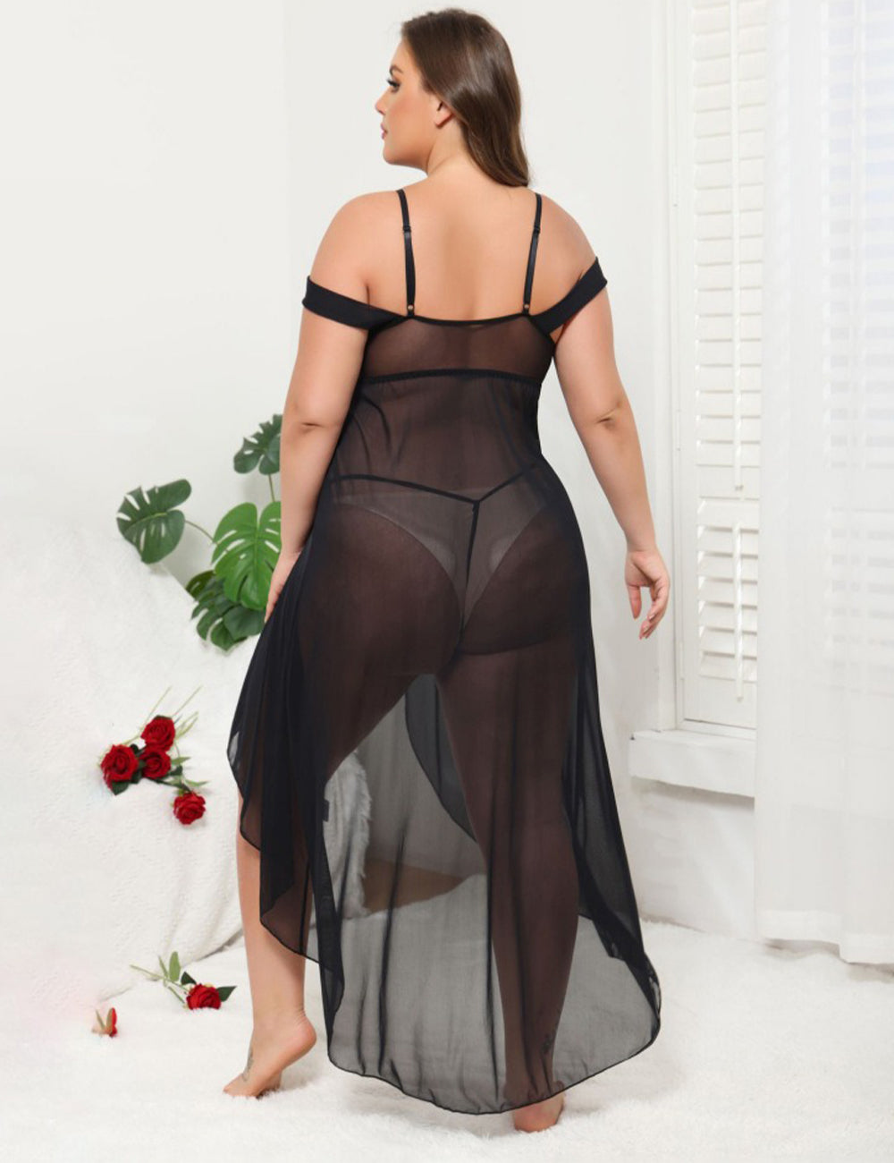 Women Plus Size Off Shoulder Lace Mesh Babydoll Dress | PRUSES