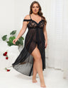 Women Plus Size Off Shoulder Lace Mesh Babydoll Dress | PRUSES