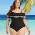 Women Plus Size Off Shoulder Swimsuit Belly Control One Piece Swimsuit