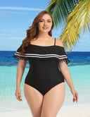 Women Plus Size Off Shoulder Swimsuit Belly Control One Piece Swimsuit