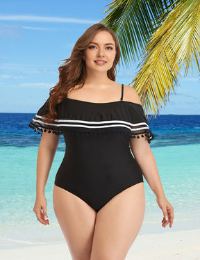 Women Plus Size Off Shoulder Swimsuit Belly Control One Piece Swimsuit
