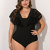 Women Plus Size One-Piece Conservative Black Webbing Swimsuit-3
