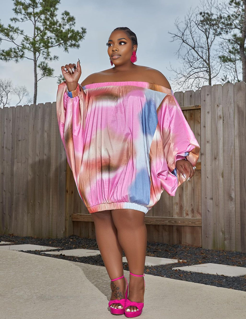 Women Plus Size One Shoulder Loose Printed Dress-3