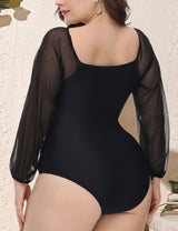 Women Plus Size One piece V neck swimsuit-4
