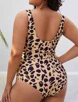Women Plus Size Open Back Leopard One Piece Swimsuit-1