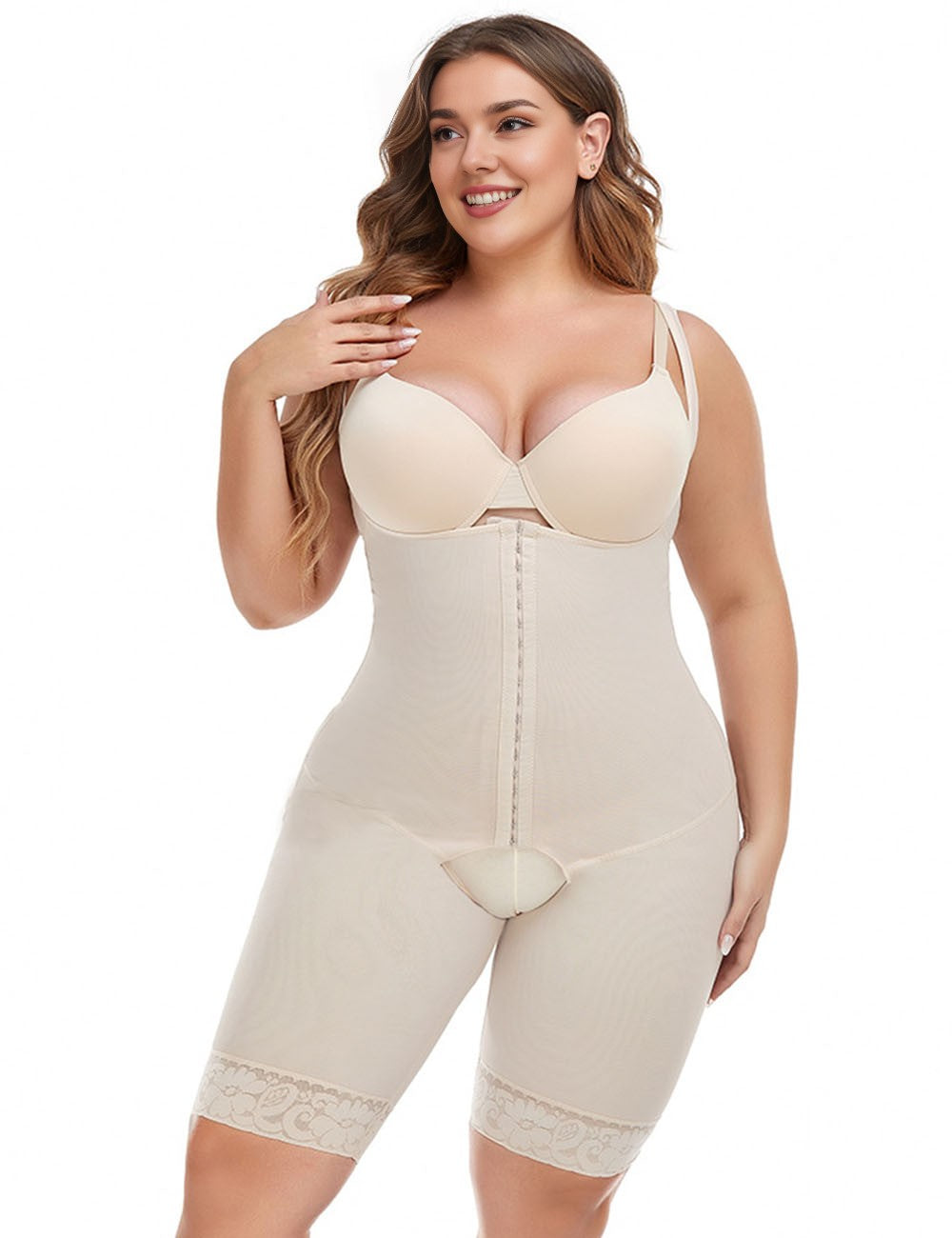 Women Plus Size Open Bust Beige Shapewear