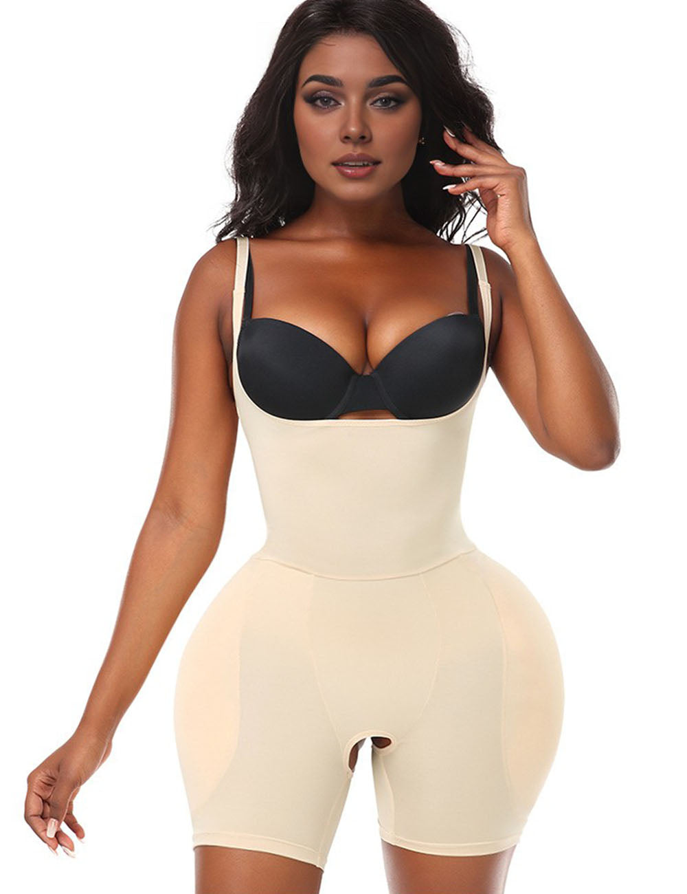 Women Plus Size Open Bust Beige Shapewear