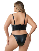 Women Plus Size PU Leather Fishnet Bra and Panty Set | PRUSES