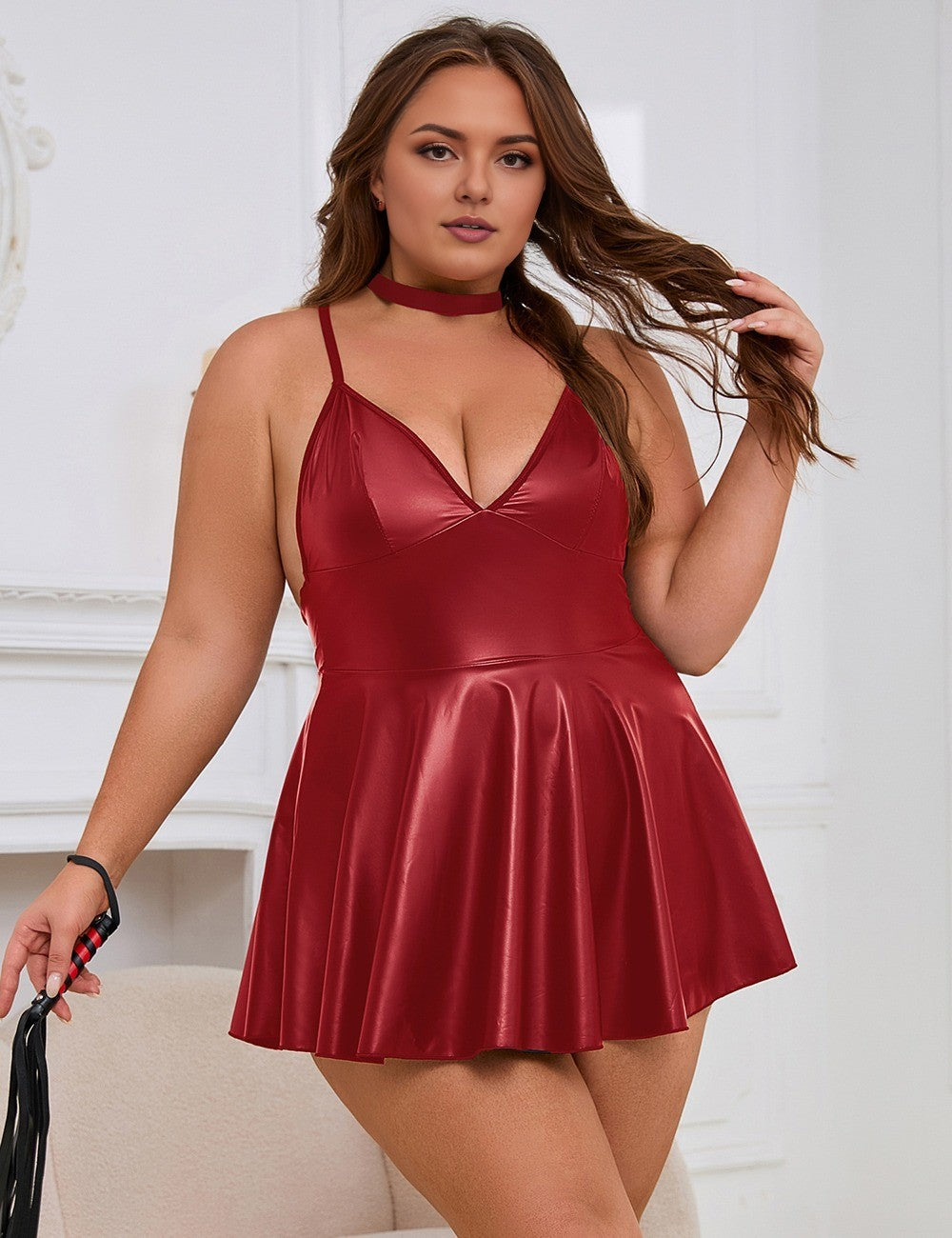 Women Plus Size PU leather Suspender Sexy Nightdress