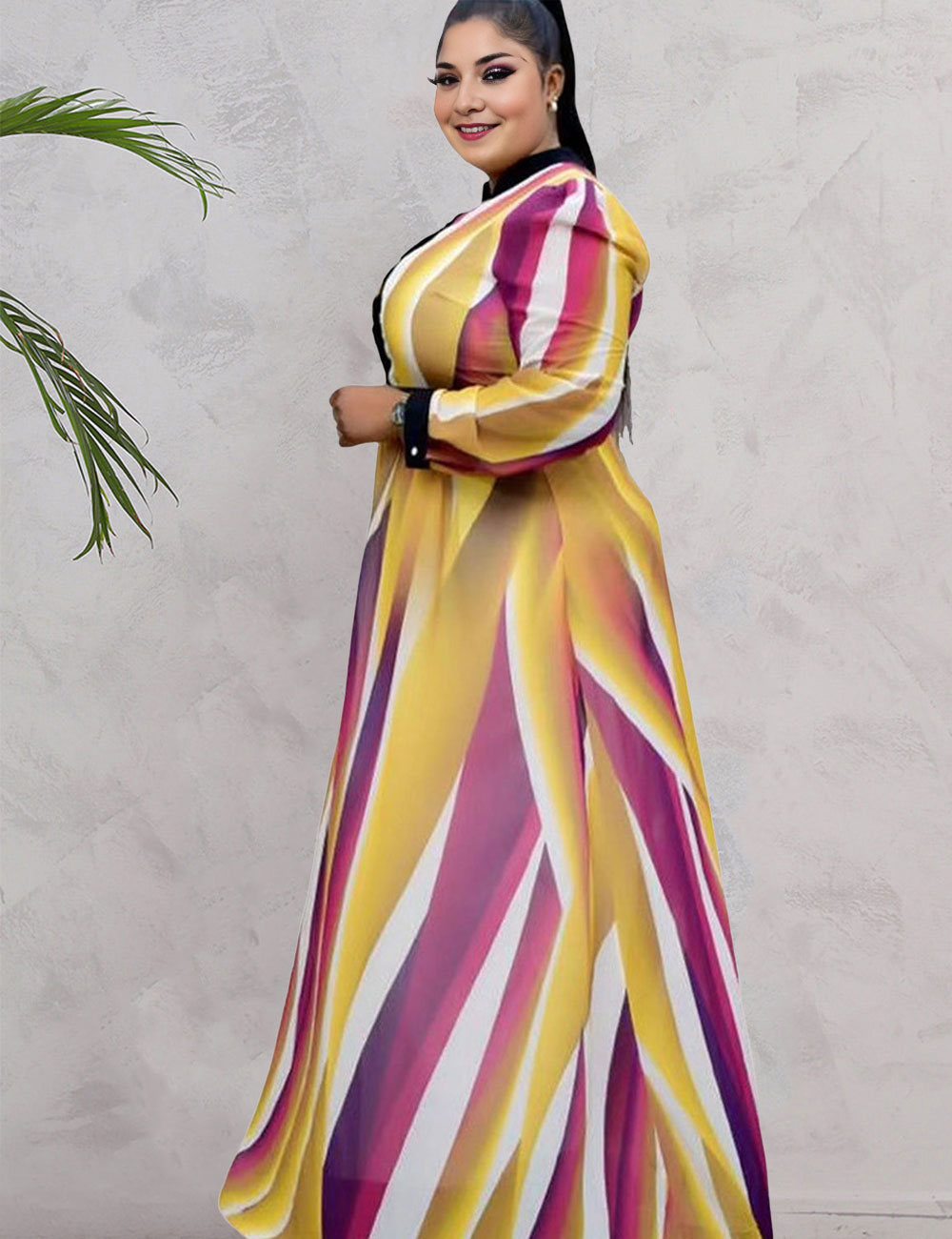 Women Plus Size Paneled Belted Round Neck Swing Skirt Maxi Dress-1