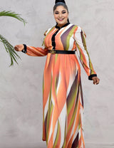 Women Plus Size Paneled Belted Round Neck Swing Skirt Maxi Dress-2