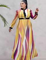 Women Plus Size Paneled Belted Round Neck Swing Skirt Maxi Dress-3