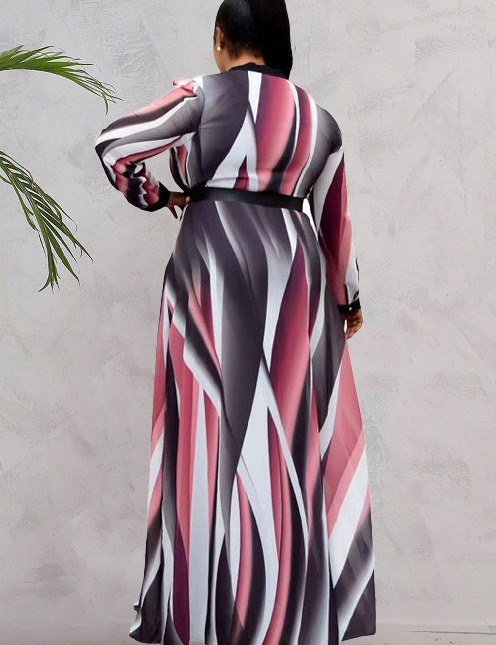 Women Plus Size Paneled Belted Round Neck Swing Skirt Maxi Dress-6
