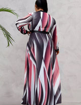 Women Plus Size Paneled Belted Round Neck Swing Skirt Maxi Dress-6