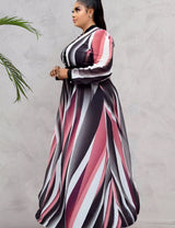 Women Plus Size Paneled Belted Round Neck Swing Skirt Maxi Dress-8