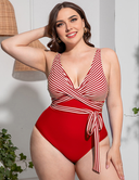 Women Plus Size Paneled Slim Strap One-Piece Swimsuit-10