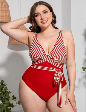 Women Plus Size Paneled Slim Strap One-Piece Swimsuit-10