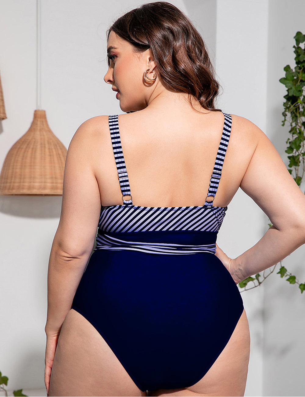 Women Plus Size Paneled Slim Strap One-Piece Swimsuit-11