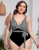 Women Plus Size Paneled Slim Strap One-Piece Swimsuit