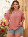 Women Plus Size Peach Elegant V Neck Short Sleeve Blouse
