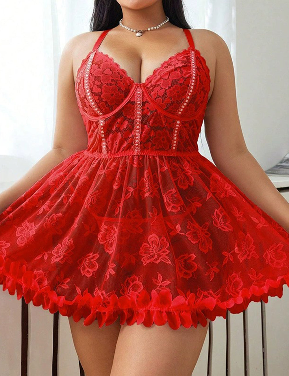 Women Plus Size Petal Lace Babydoll