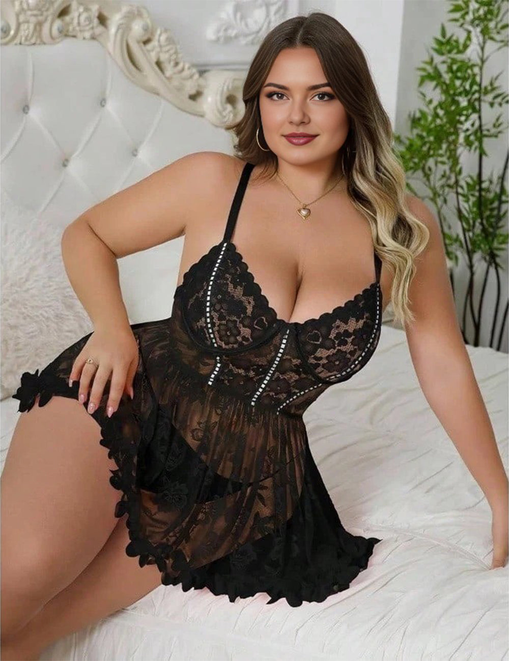 Women Plus Size Petal Lace Babydoll