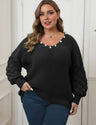Women Plus Size Pineapple Sleeve Stitching Deep V Neck Sweater