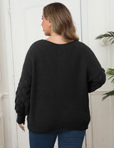 Women Plus Size Pineapple Sleeve Stitching Deep V Neck Sweater