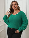 Women Plus Size Pineapple Sleeve Stitching Deep V Neck Sweater