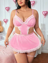 Women Plus Size PinkLace Patchwork Maid Costume