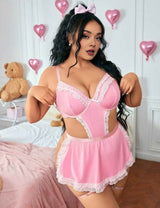 Women Plus Size PinkLace Patchwork Maid Costume