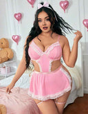 Women Plus Size PinkLace Patchwork Maid Costume