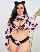 Women Plus Size Pink Cow Spot Uniform