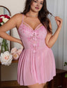 Women Plus Size Pink Embroidered Bow Babydoll Dress | PRUSES