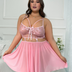 Women Plus Size Pink Halter Lace Stitching Babydoll-3