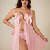 Women Plus Size Pink Mesh Bow Open Cup Babydoll-1-10