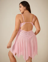 Women Plus Size Pink Mesh Bow Open Cup Babydoll-1-12