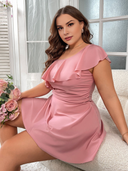 Women Plus Size Pink Ruffled Tankini Two-Piece Swimsuit-1