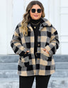 Women Plus Size Plaid Fleece Lined Turn-Down Collar Coat