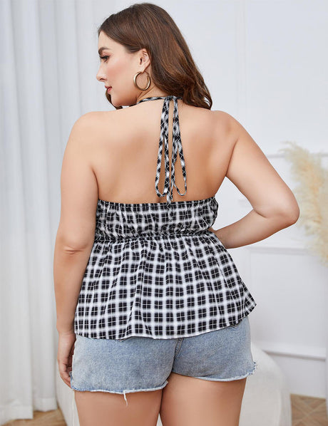 Women Plus Size Plaid Halter Neck Cami | PRUSES-1